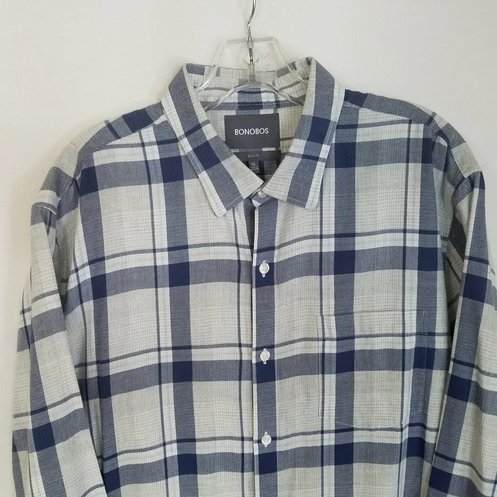 Bonobos‎ Plaid Button Front Long Sleeve Shirt SLIM FIT Mens Size XL